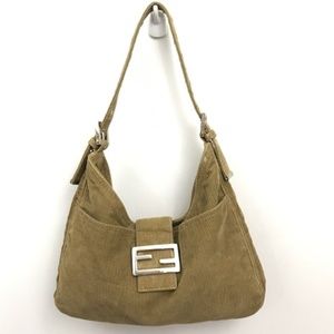 Fendi Corduroy Shoulder Bag in Olive with Dustbag